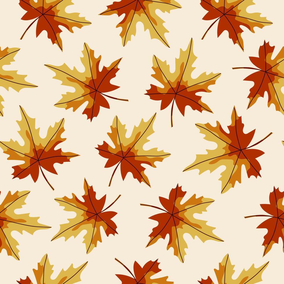 Seamless autumn pattern with hand drawn maple leaves. vector