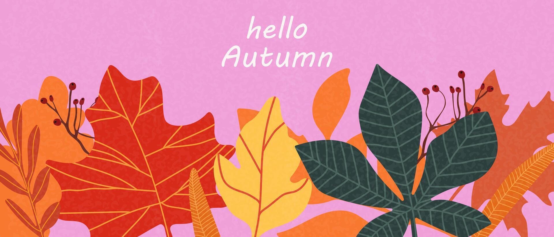 Autumn horizontal banner with abstract autumn leaves. Autumn modern art, autumn poster. vector