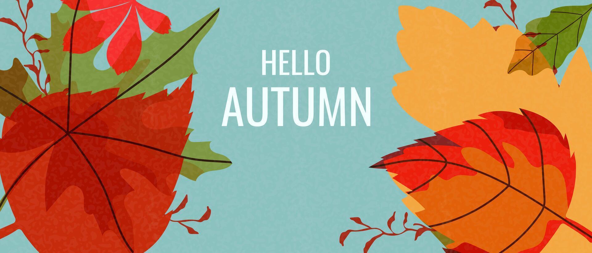Autumn horizontal background with colorful abstract autumn leaves. Autumn modern art, horizontal poster. vector