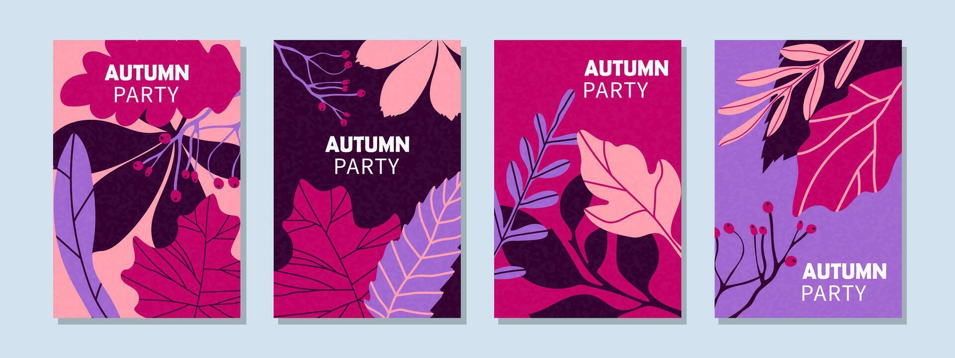 Set of abstract autumn cards, posters, with bright autumn leaves. Autumn web banner, flyer design. vector