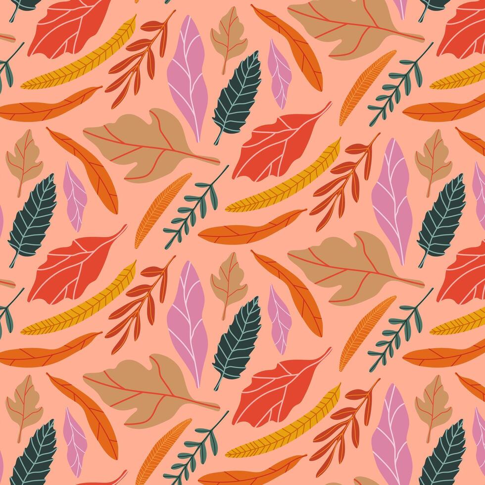 Seamless pattern with bright and different autumn leaves. vector