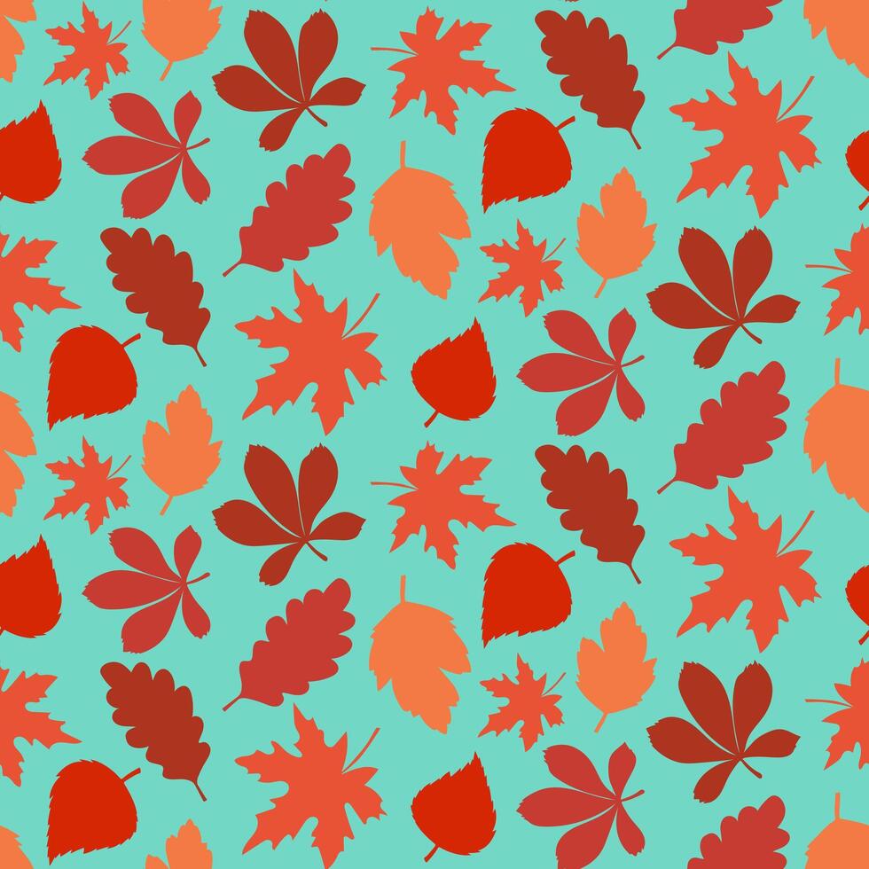 Autumn leaves on a blue background, seamless pattern of falling leaves. vector