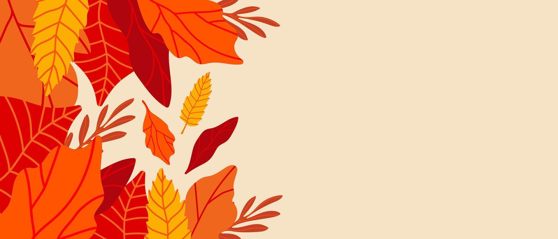 Autumn horizontal background with bright creative autumn leaves, with space for text. Frame with autumn leaves. vector