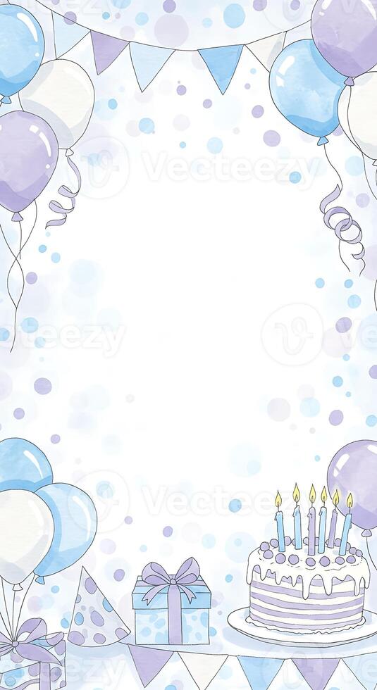 Birthday card with balloons and cake photo