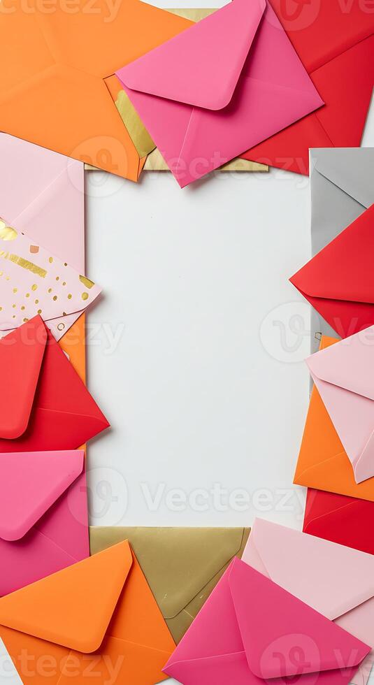 Colorful Envelopes Frame, A Vibrant and Creative Composition of Stationery photo