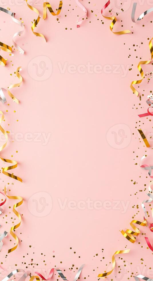 Pink Festive Background with Golden and Silver Confetti photo