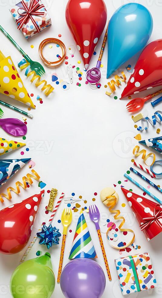 Vibrant Birthday Party Supplies Flat Lay photo