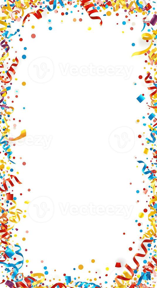 A frame with confetti and streamers on a white background photo