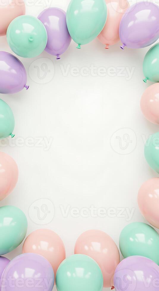 Pastel colored balloons on white background photo