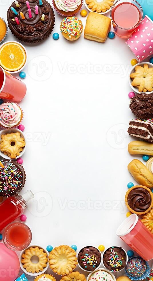 A frame of various sweets and drinks photo