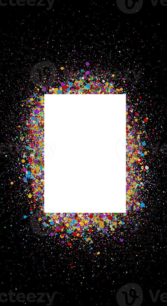 A square frame surrounded by colorful confetti photo