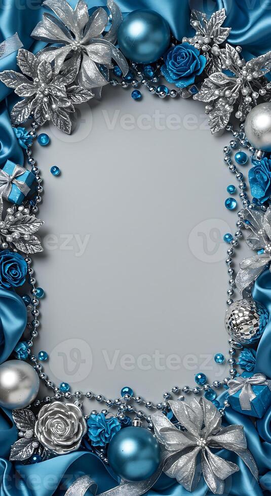 Elegant Blue and Silver Christmas Frame photo