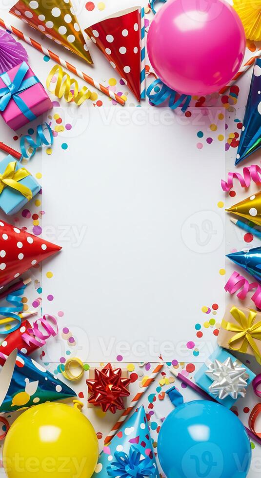 Colorful Birthday Party Supplies Frame with Blank Card photo