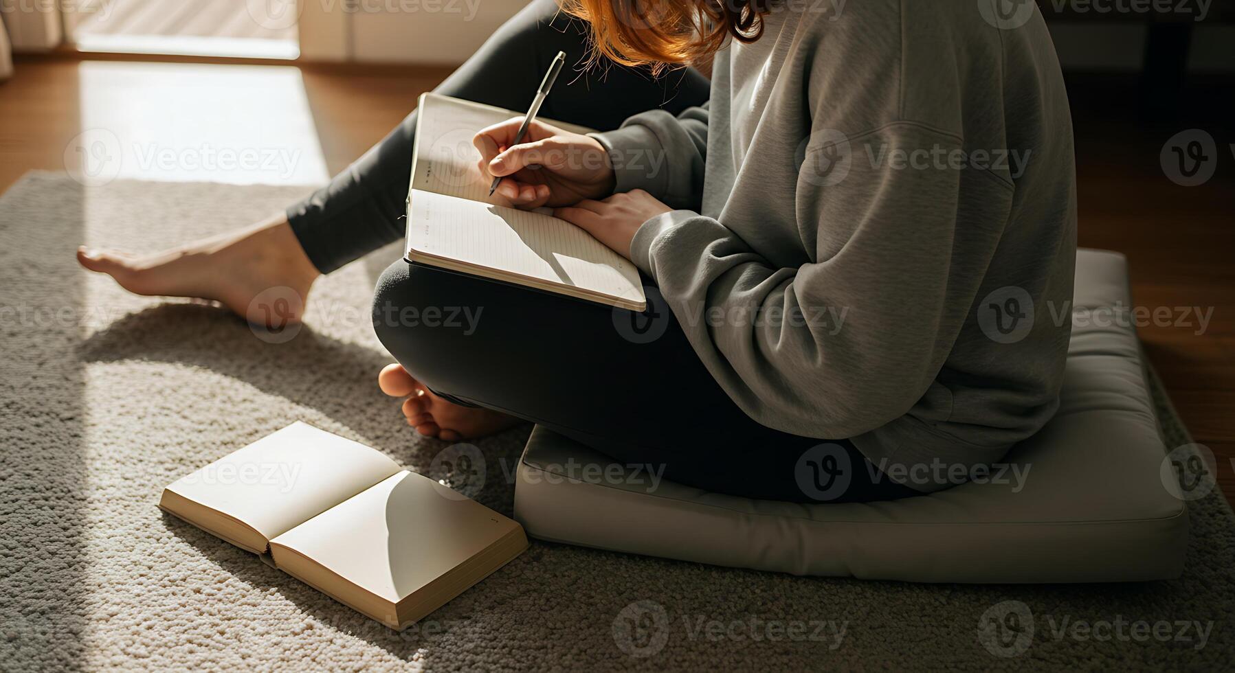 Peaceful Morning, Woman Writing in Notebook photo