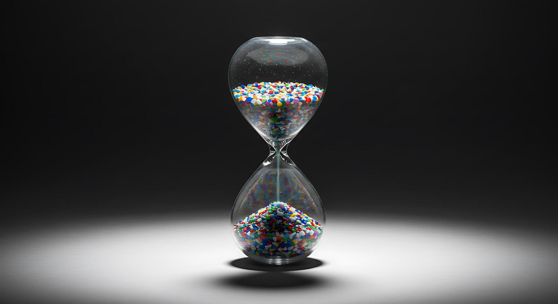 A sand hourglass with colorful sprinkles on it photo