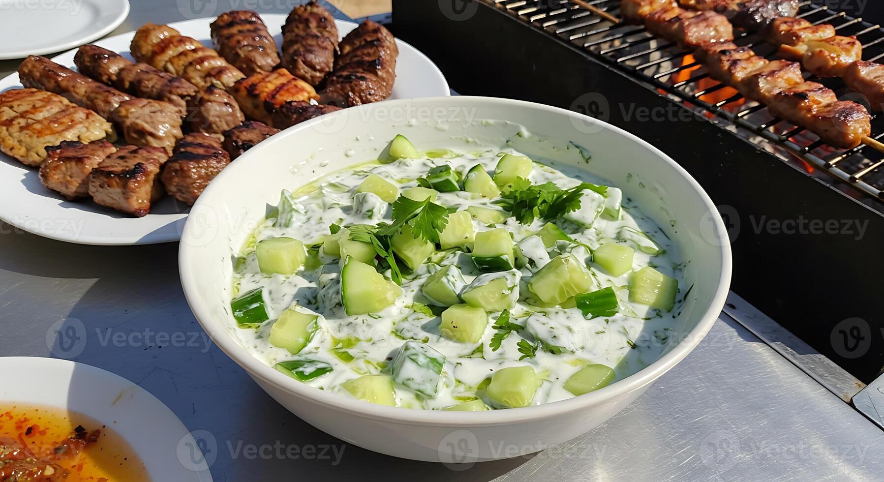 Delicious Grilled Kebabs with Creamy Cucumber Salad photo