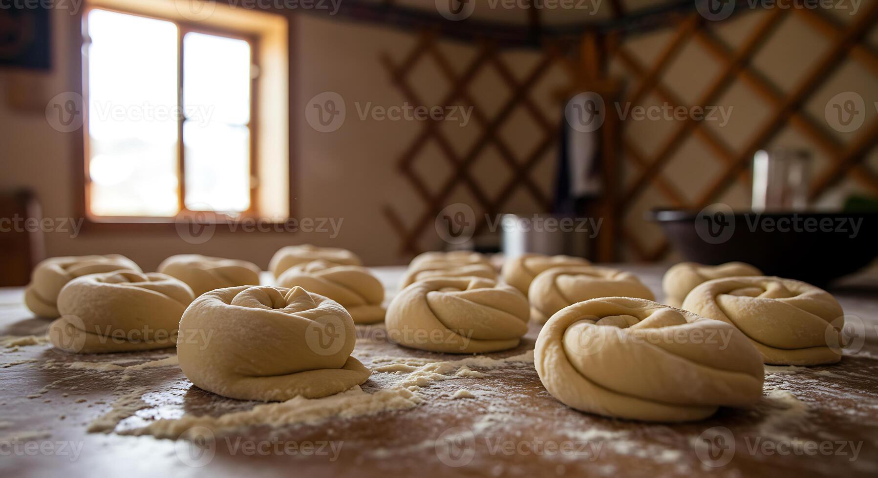 A table with dough balls on it photo