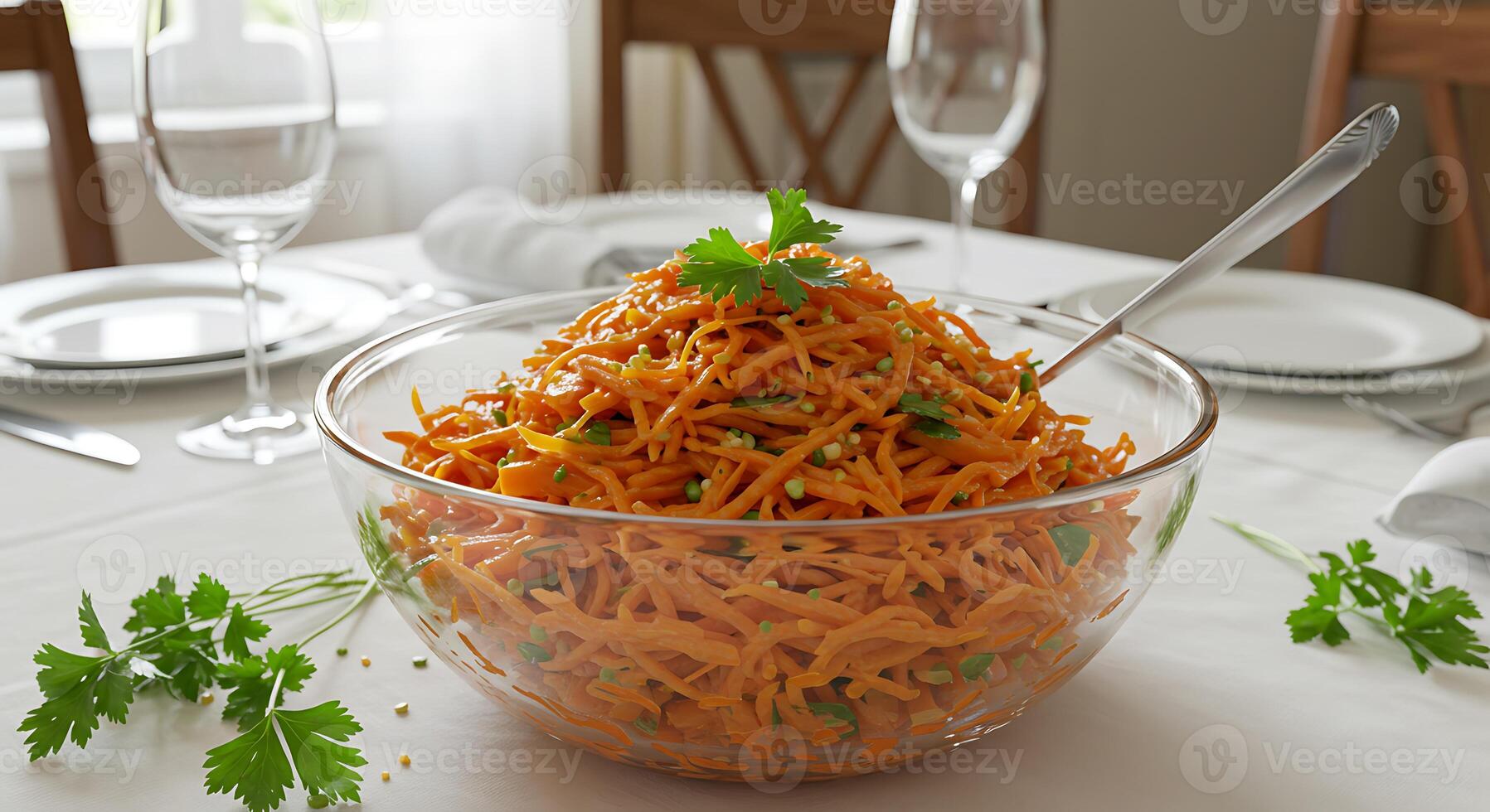 Delicious Carrot Salad in Glass Bowl photo