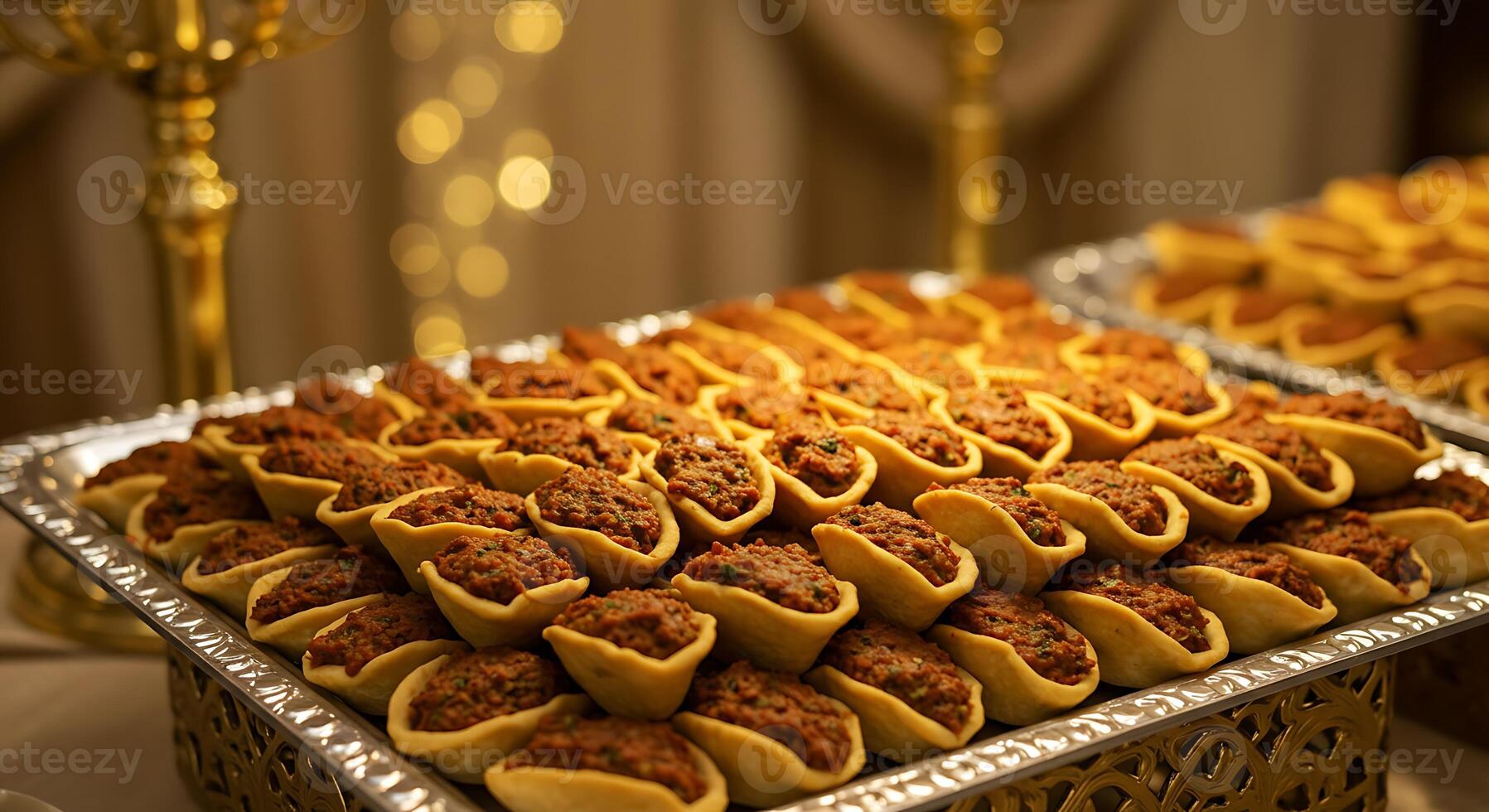 A buffet table with many trays of food photo