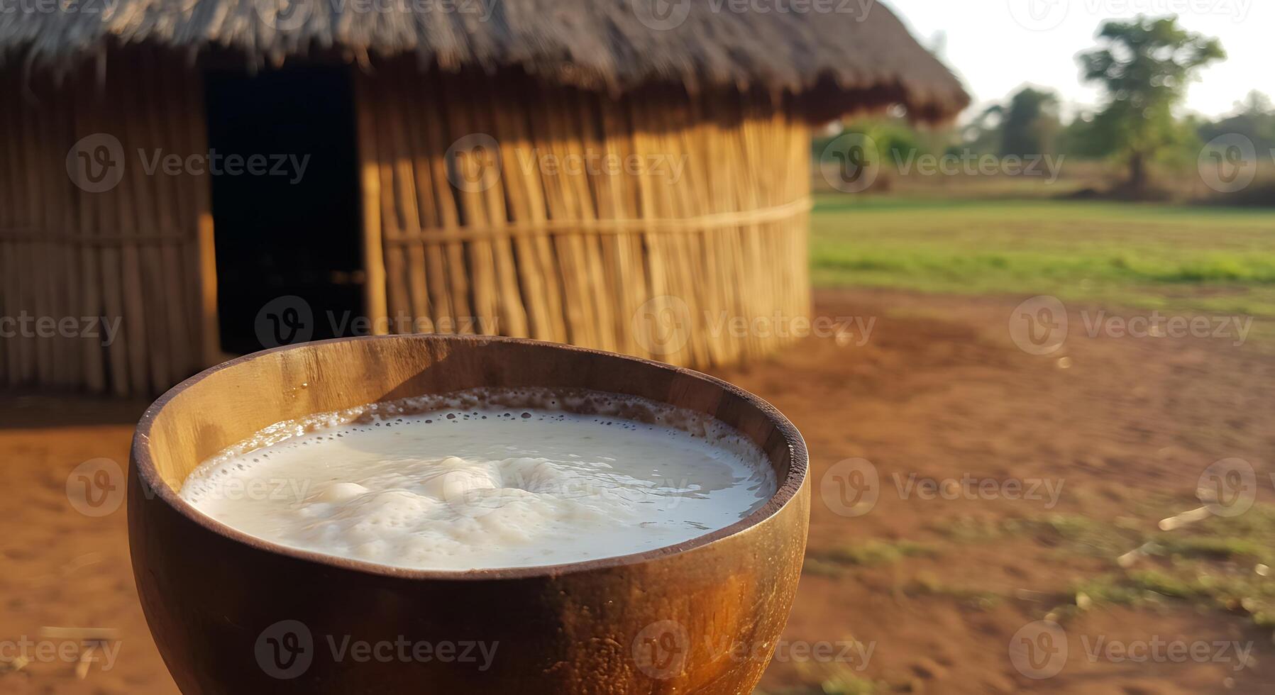 Traditional African Drink in Wooden Bowl photo