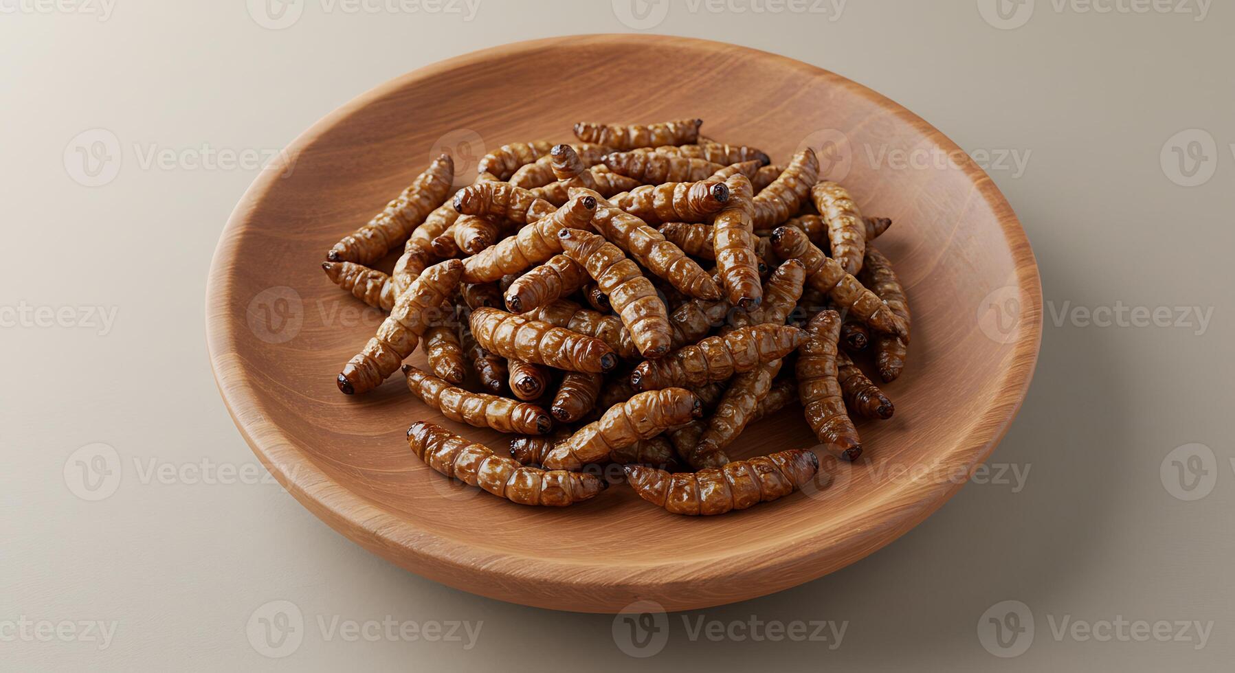 A wooden bowl filled with worms photo