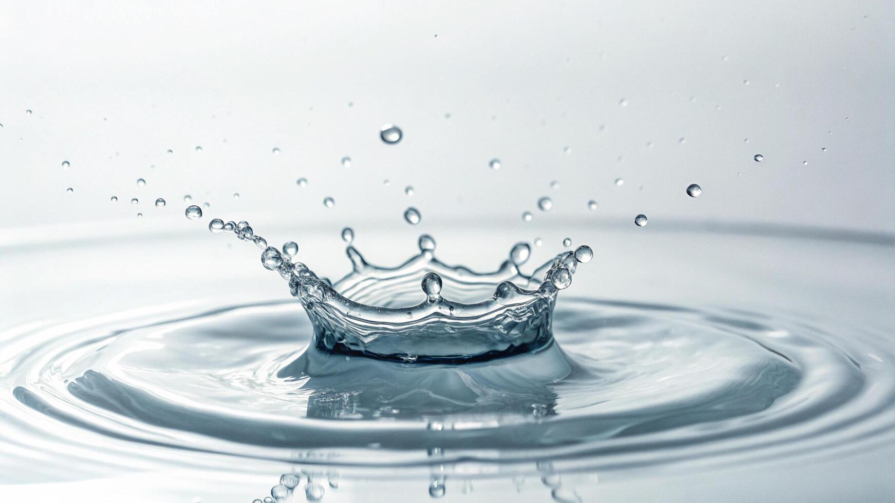 Captivating Water Drop Collision A Crown of Splashes and Ripples in a Serene Minimalist Setting photo