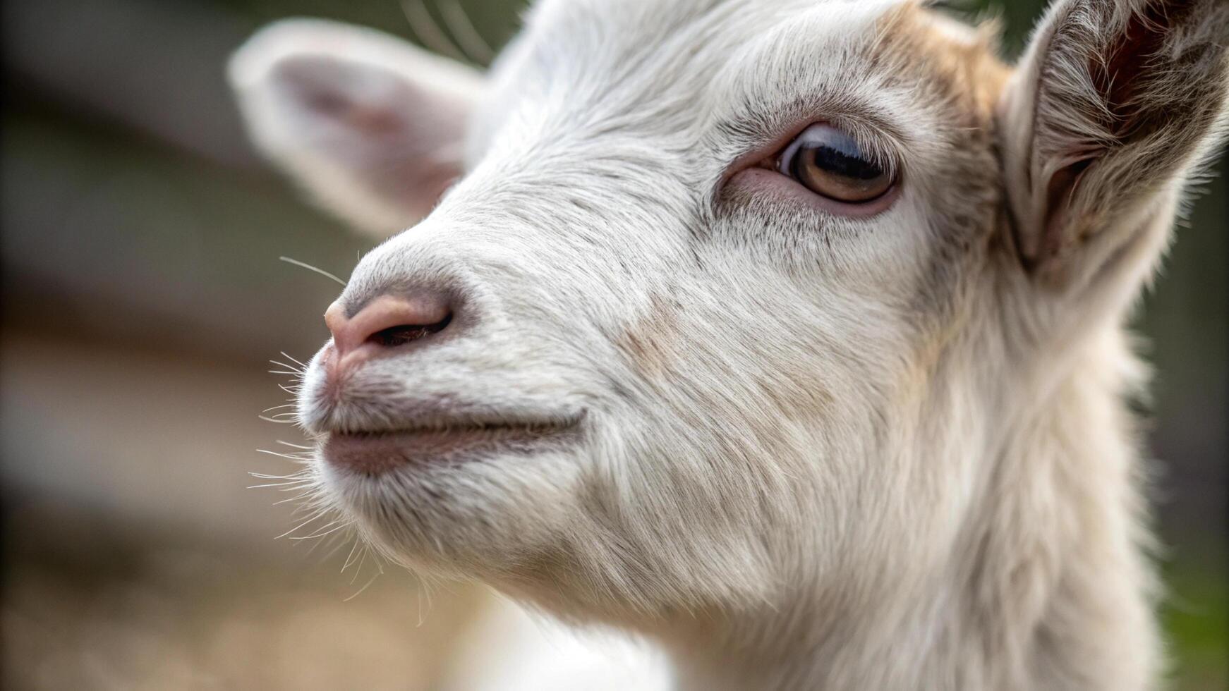 A close up of a goat with its head turned to the side photo