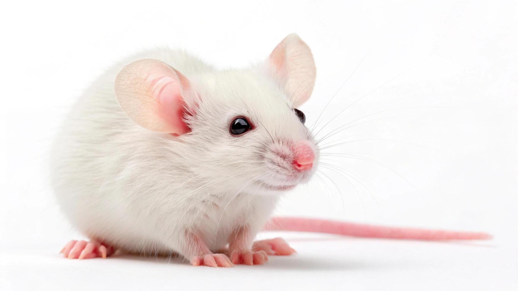 A white mouse with pink ears and a pink nose photo