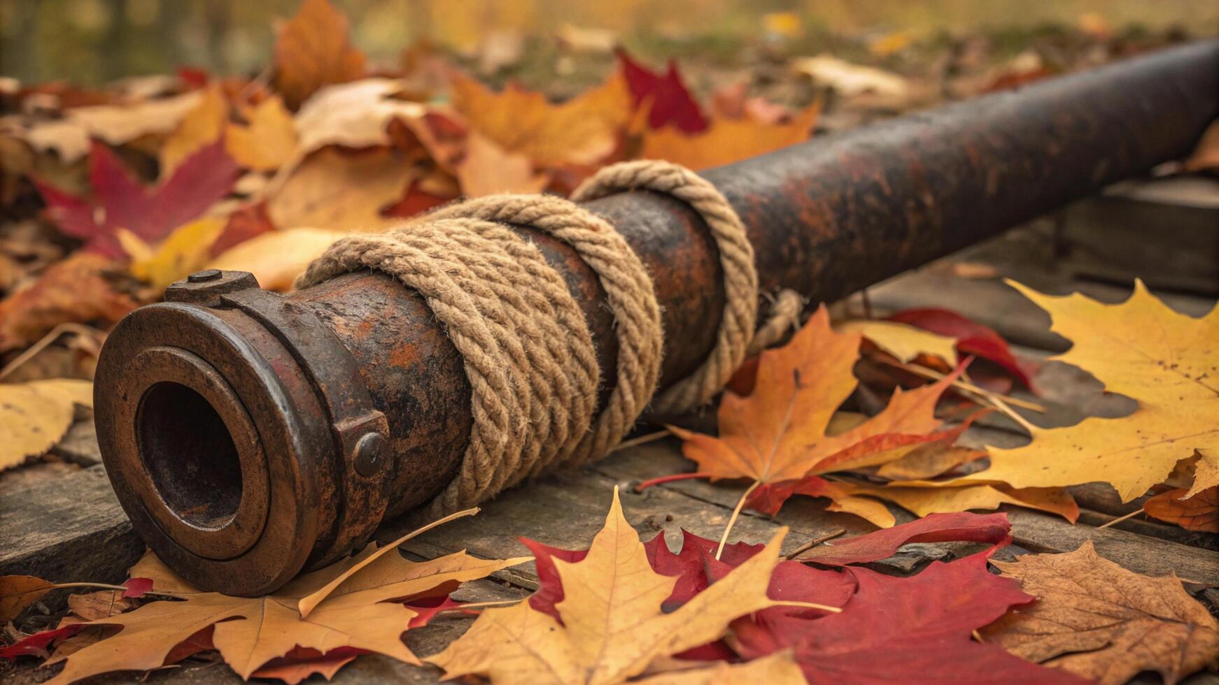 a cannon is surrounded by autumn leaves photo