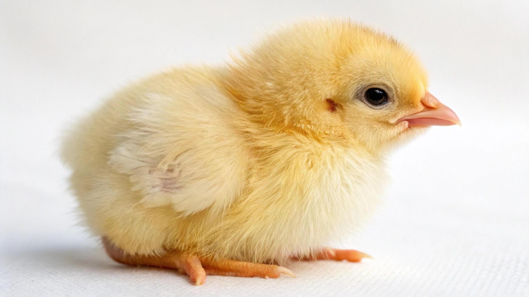 A small yellow chicken on a white background photo