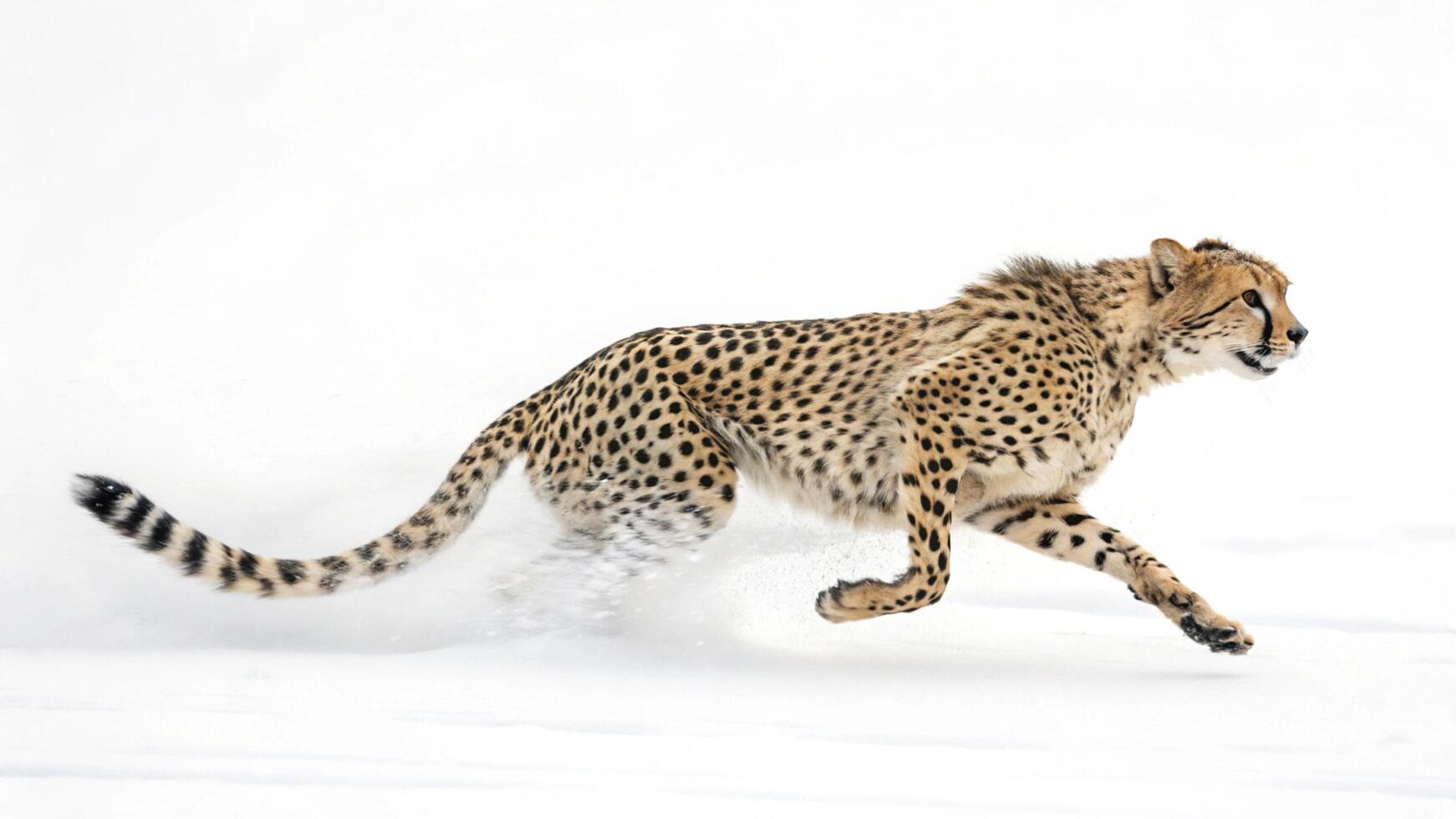 a cheetah running in the snow photo