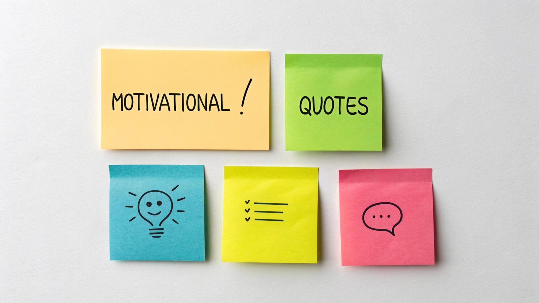 Colorful Sticky Notes with Motivational Messages and Icons on a White Background top down photo
