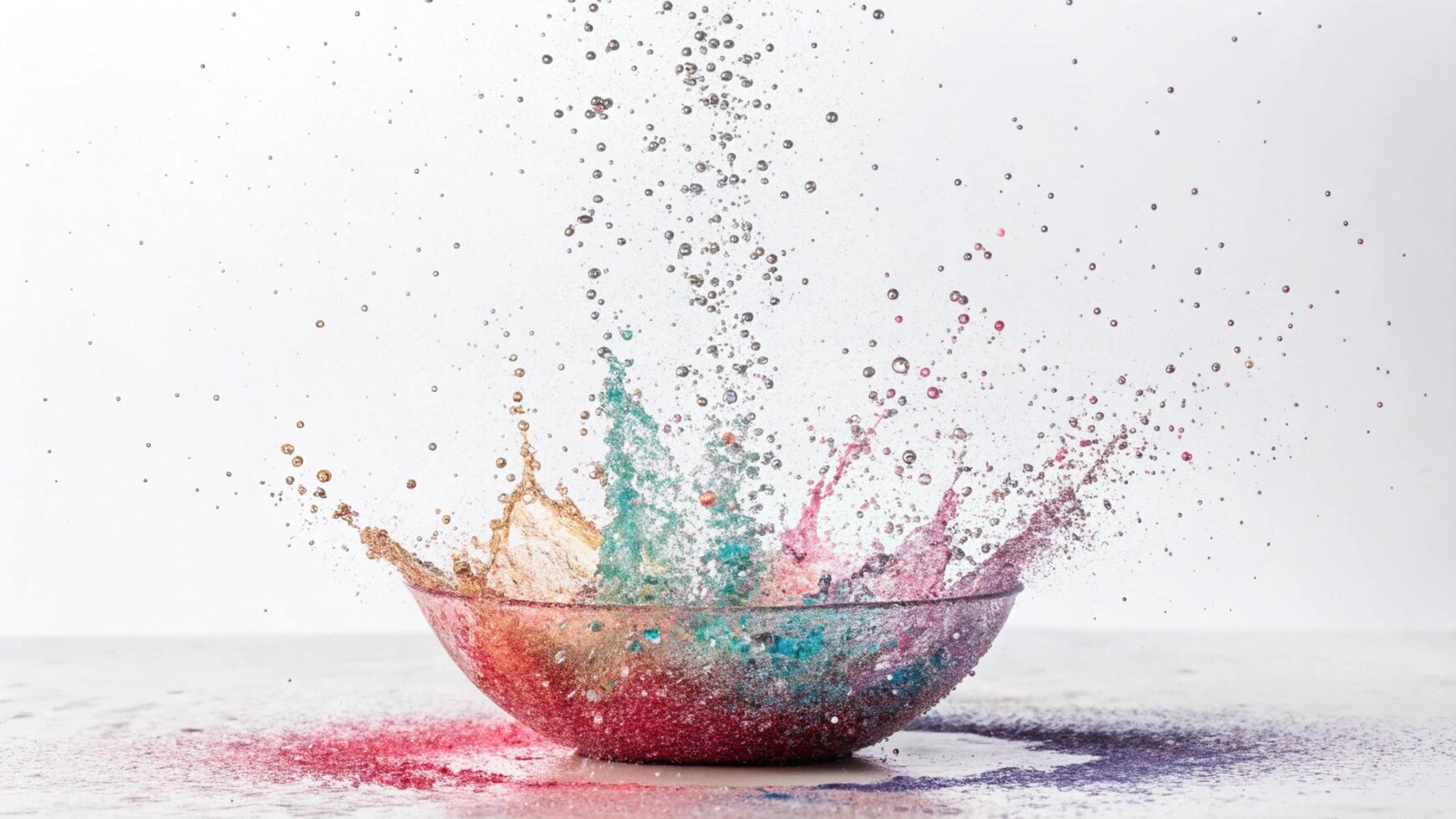 Colorful Liquid Explosion A High Speed Capture of Vibrant Colors Bursting from a Glass Bowl photo