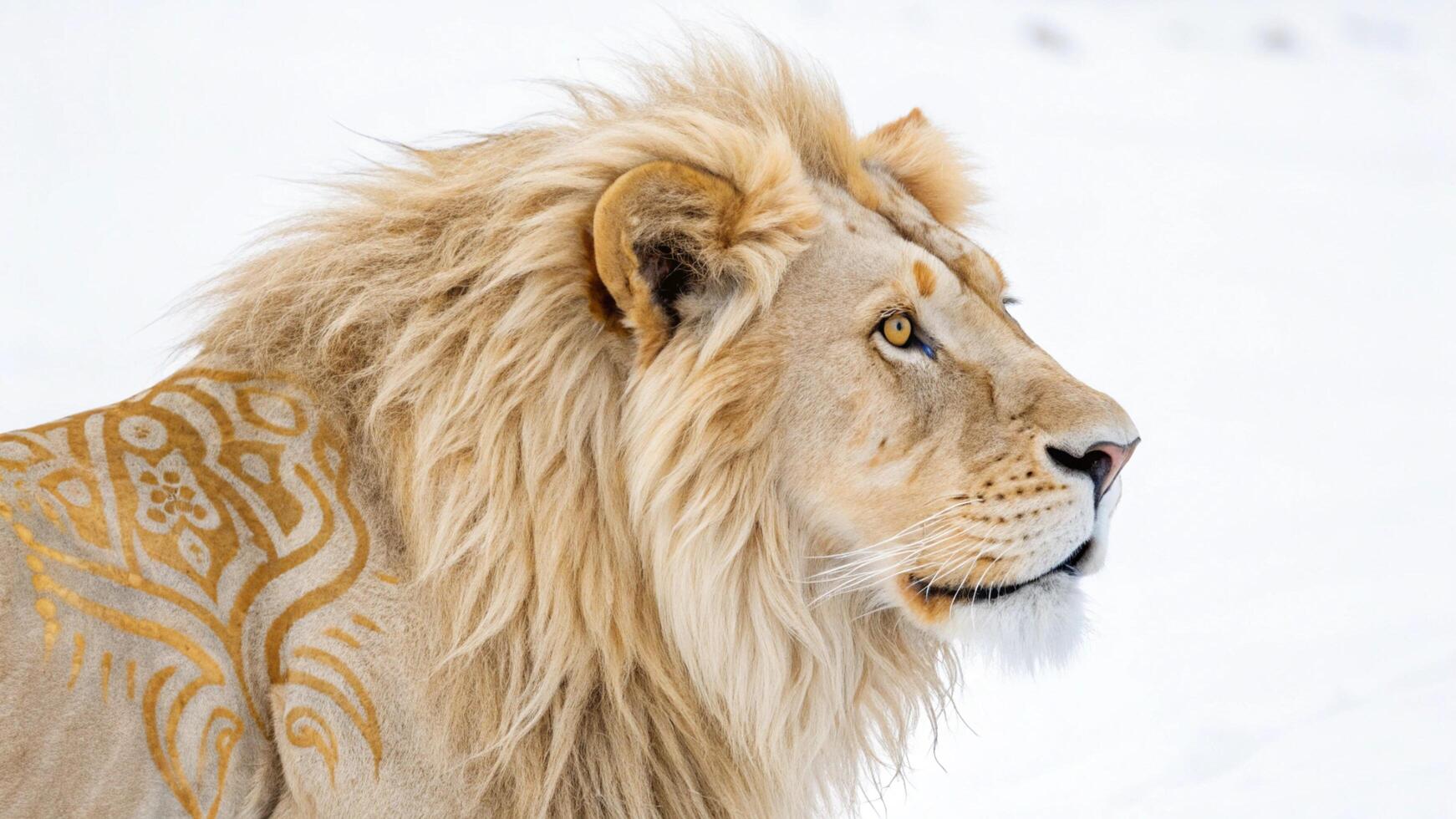 a lion with a tribal design on its face photo