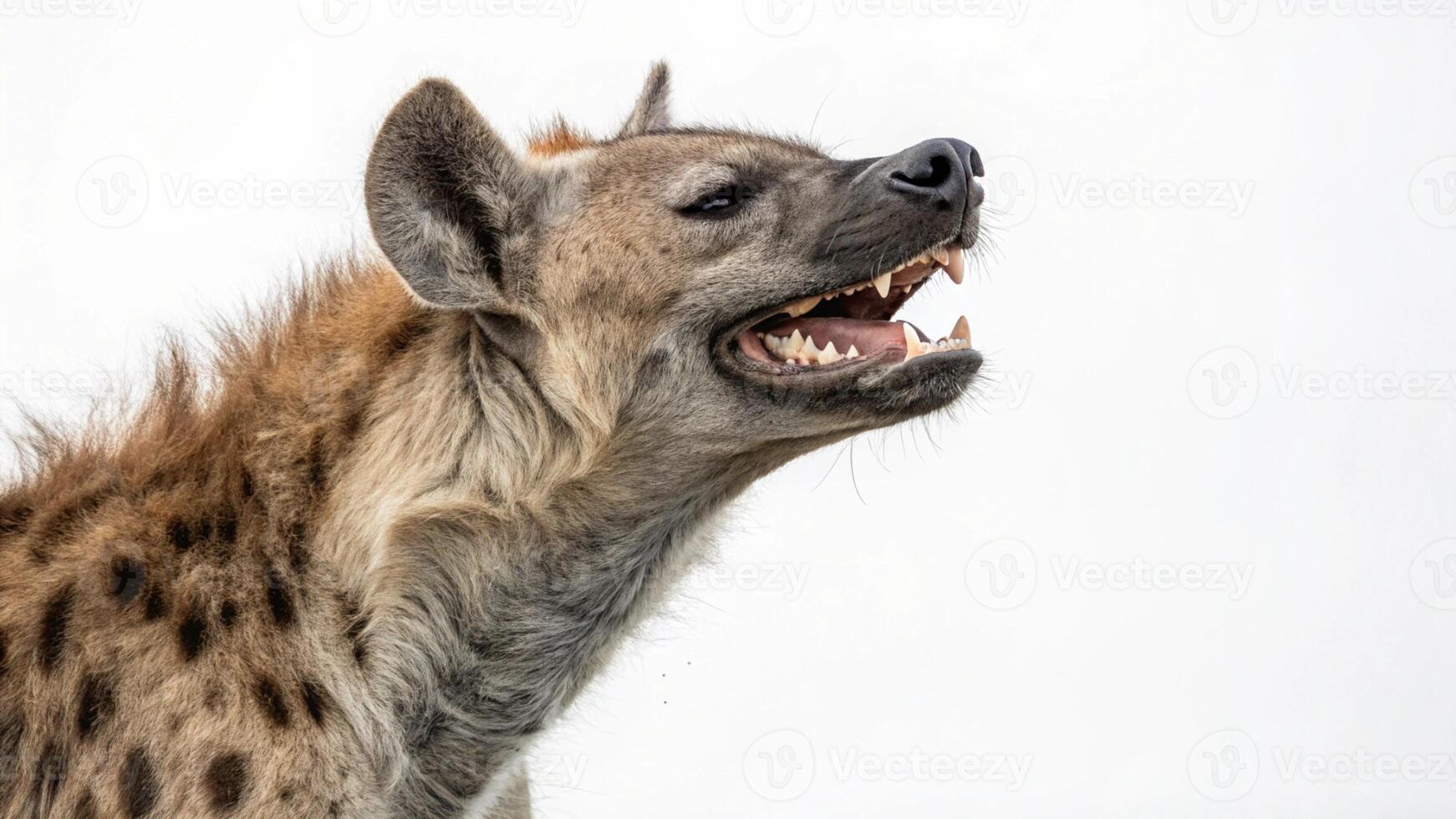 a hyena with its mouth open and its teeth showing photo