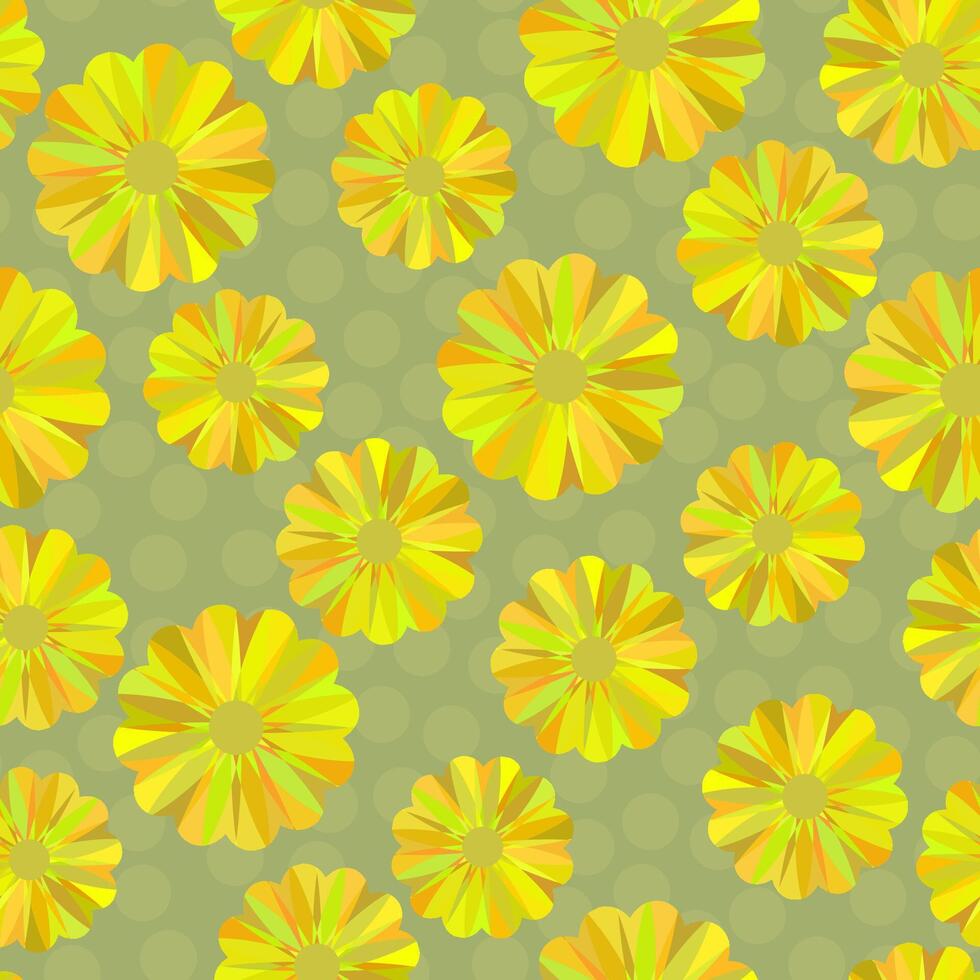 Abstract flowers on a background with polka dots. Seamless floral pattern. Monochrome illustration in yellow tones vector