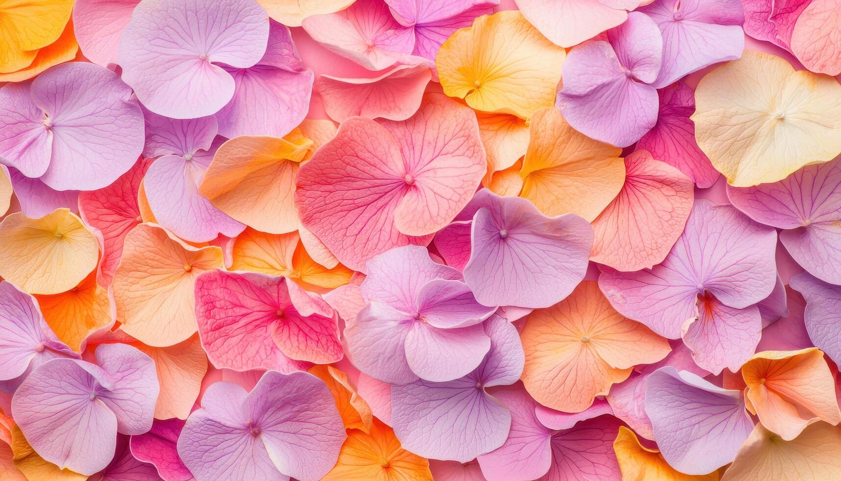 Floral pattern with pastel petals on color background copy space for design aesthetic view photo