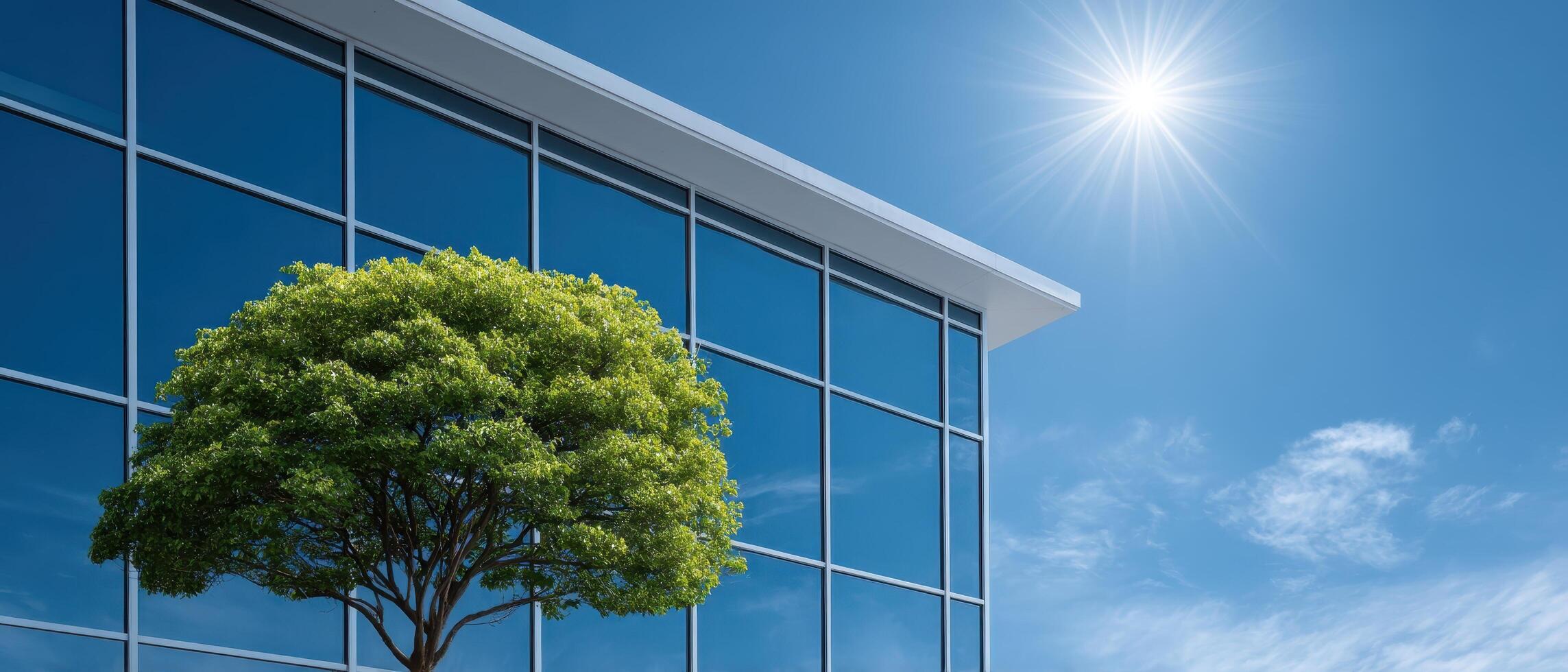 Green tree reflection modern building architectural photography urban environment daylight view photo