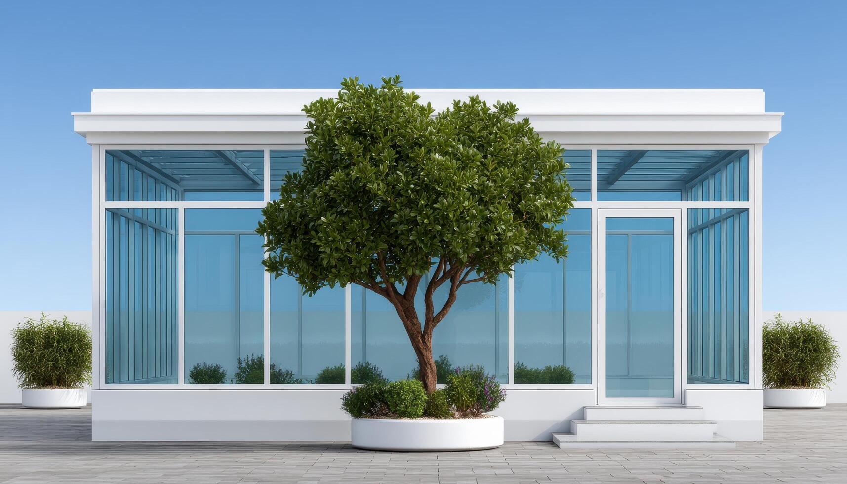 Clean structure of natural greenhouse with small tree modern design bright environment photo