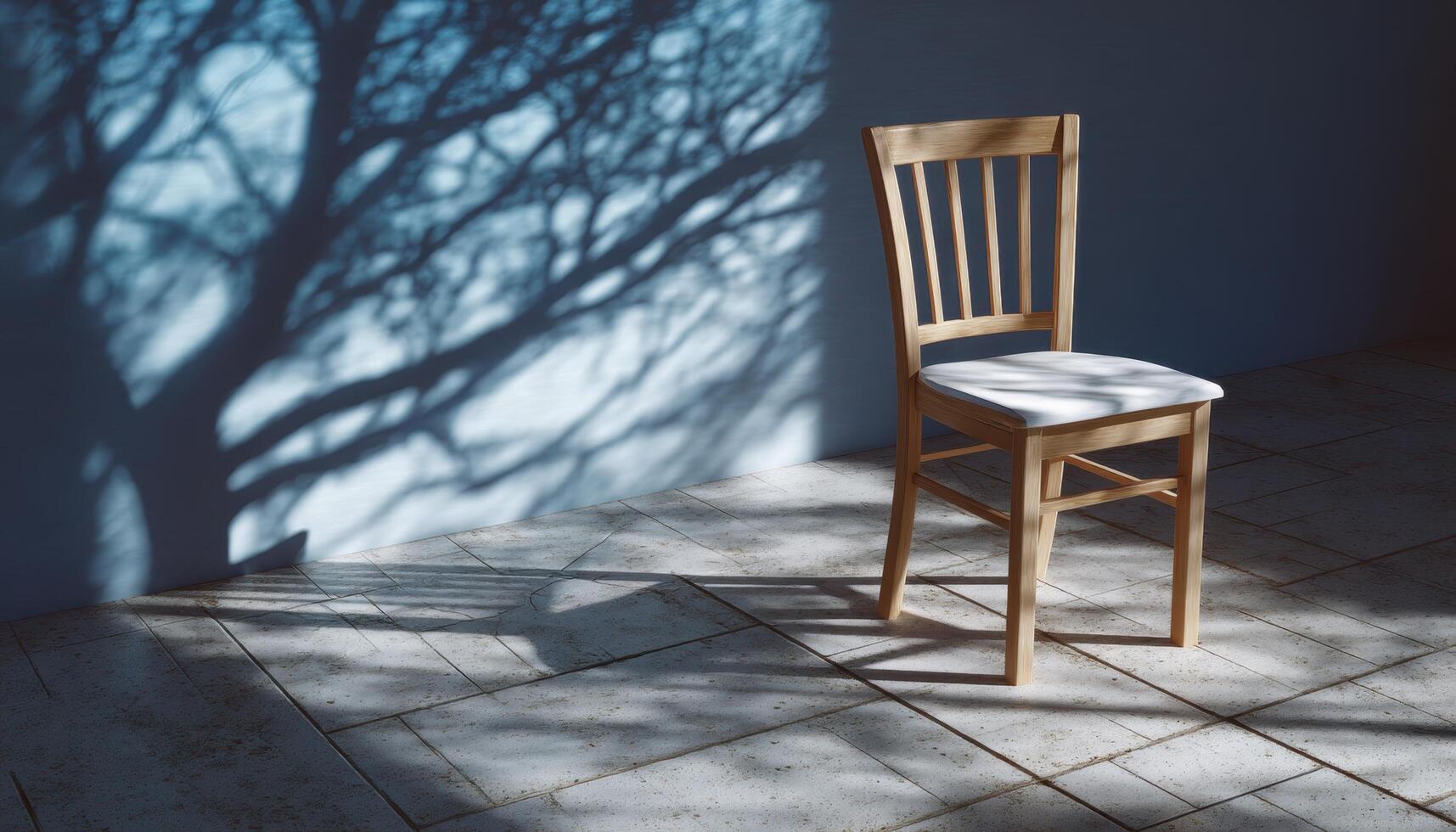 Artistic composition of a single chair in open natural space with shadow play photo