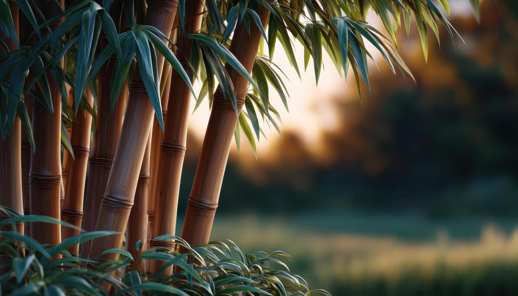 Golden hour serenity minimalist bamboo grove landscape nature photography tranquil environment photo