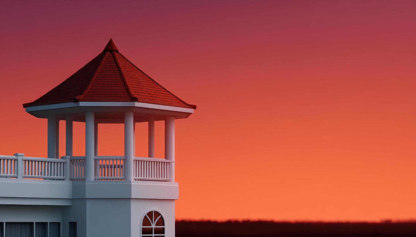 Seaside hotel silhouette at dusk coastal view warm glow architectural beauty photo