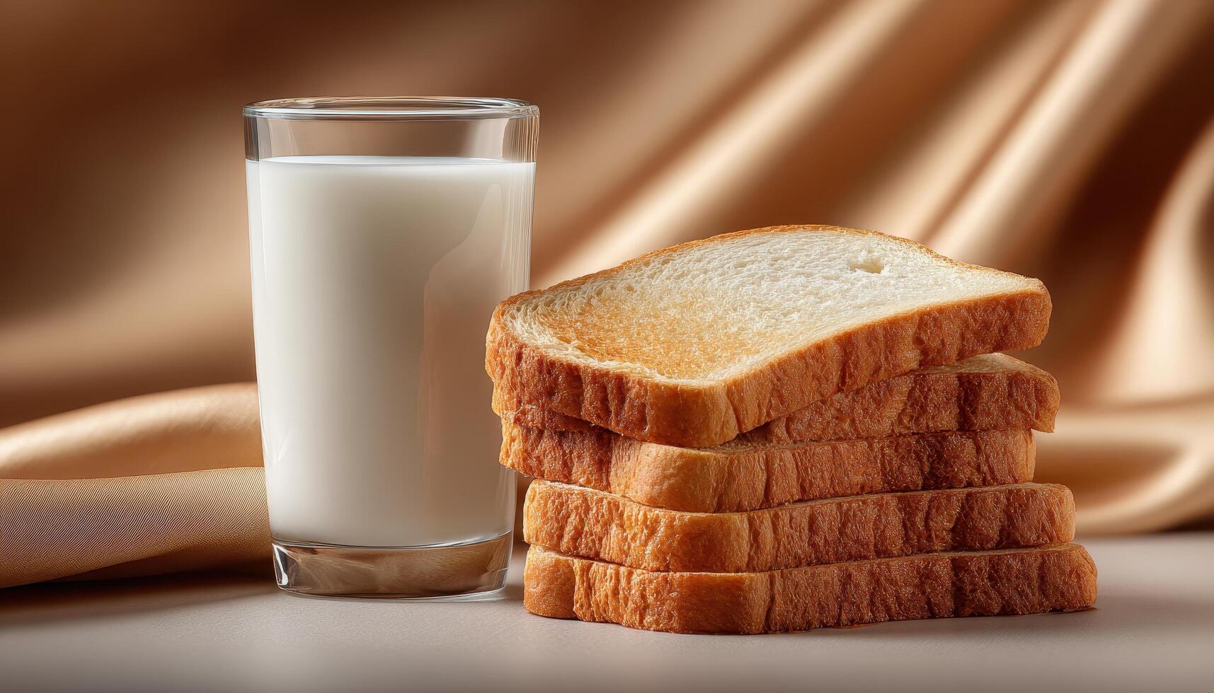 Delightful breakfast treat stacked bread slices and fresh milk soft shadows cozy kitchen photo