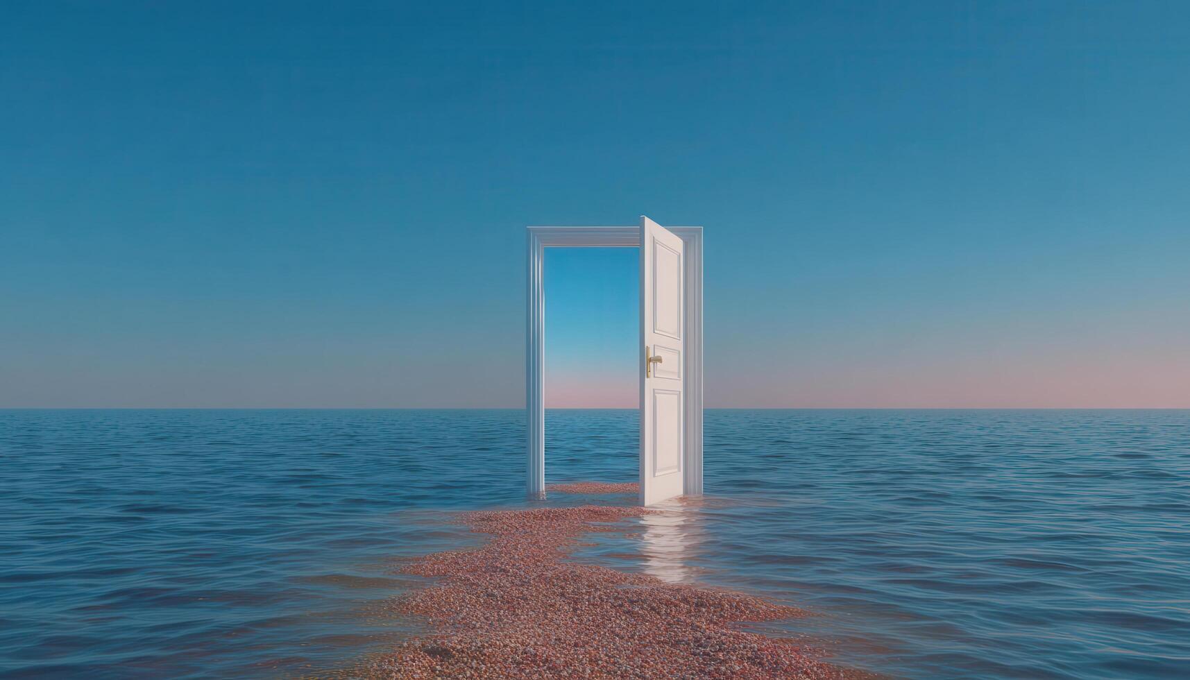 Open door in the ocean minimalist landscape photography serene environment low resolution photo