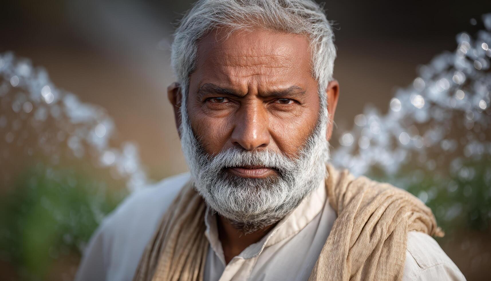 Elderly indian man managing field irrigation rural india portrait photography natural environment photo