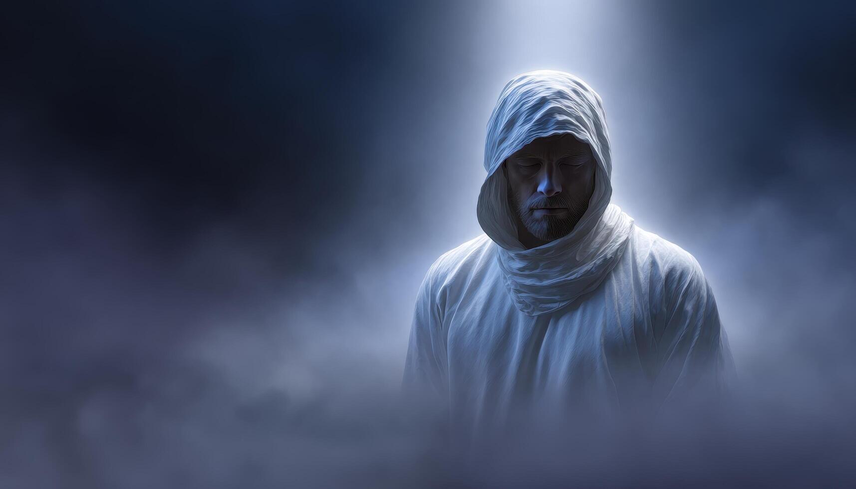 Modern abstract concept of jesus in glowing light spiritual setting digital art ethereal environment photo