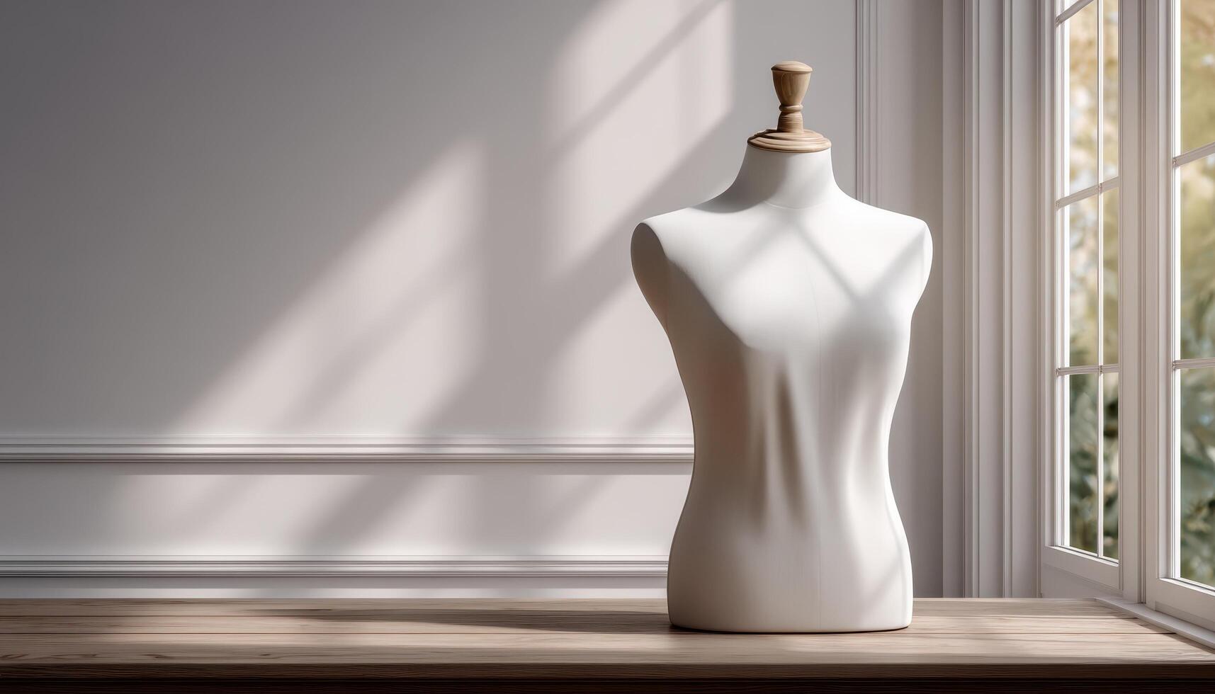 Minimalist tailoring dummy in soft window light home studio interior photography concept photo