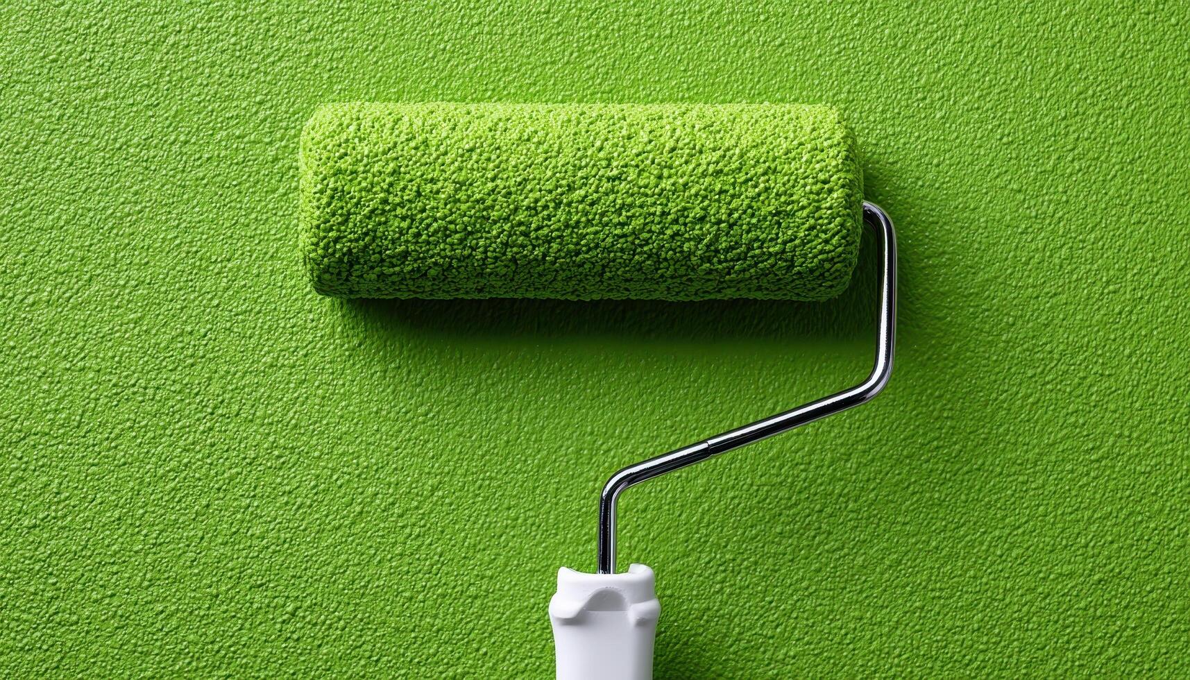 Diy home improvement applying fresh green paint on accent wall indoor close-up modern style photo