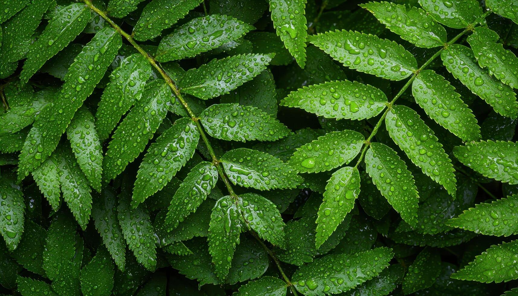 Closeup of glossy rainforest leaves nature wet environment lush greenery macro view photo