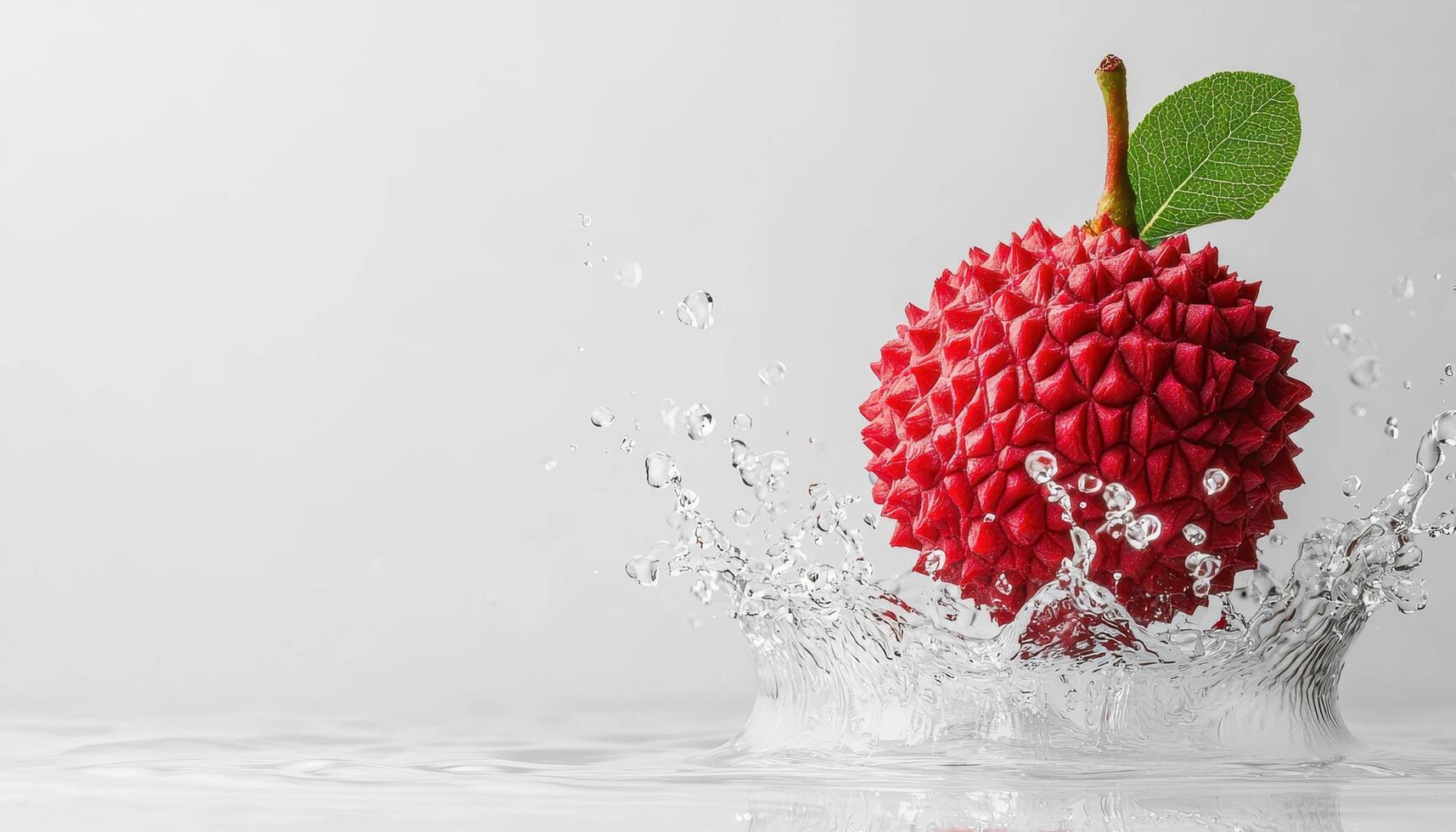 Lychee splashing into water minimalistic white background fruit photography clean view refreshing concept photo